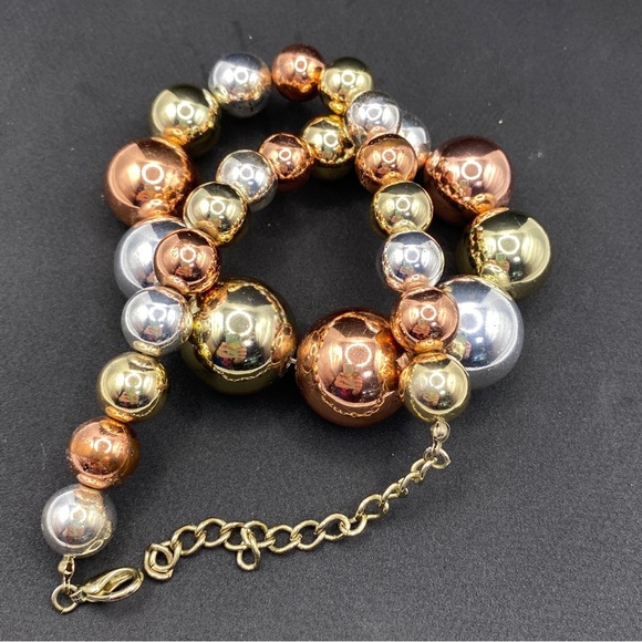 Chunky Mixed Metals Shiny Beads Necklace - Picture 2 of 8